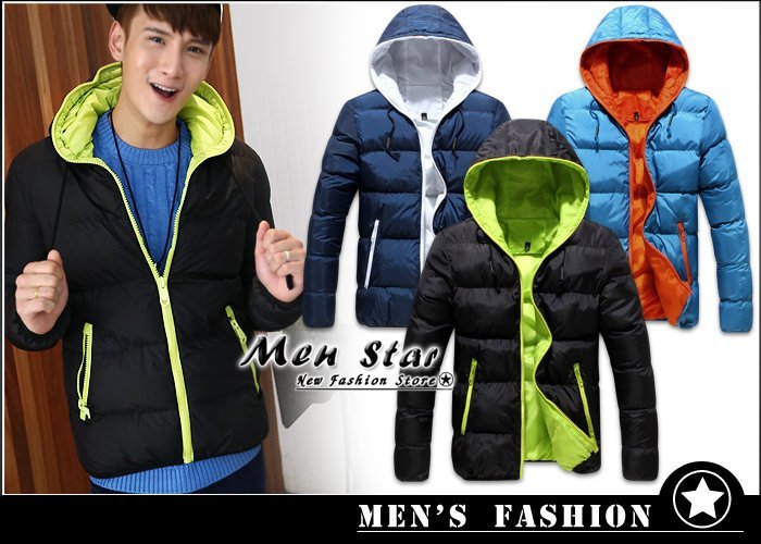 【Men Star】免運費 高質感拚色鋪棉外套 輕羽絨服 羽棉大衣 男 女 媲美 uniqlo kappa esprit