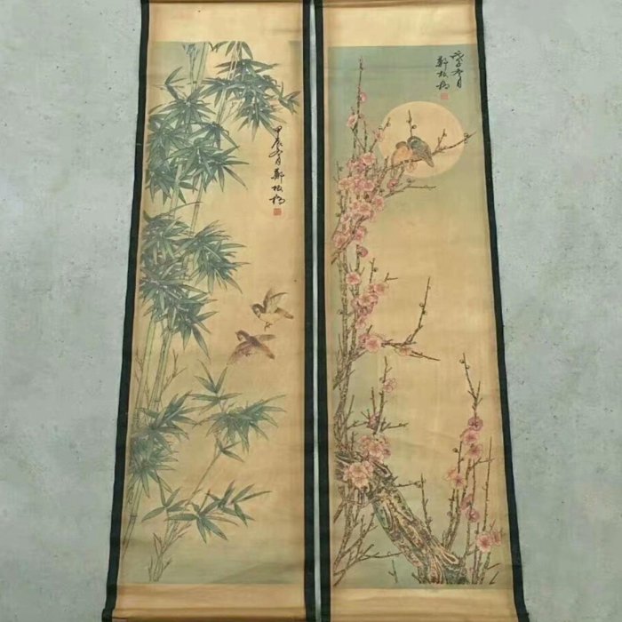鄭板橋  古絵画  梅蘭竹菊の花鳥図   四条屏掛画 コレクション2 鄭板橋古畫四條屏梅蘭竹菊花鳥圖中堂掛畫客廳裝飾畫中國風印刷畫古香