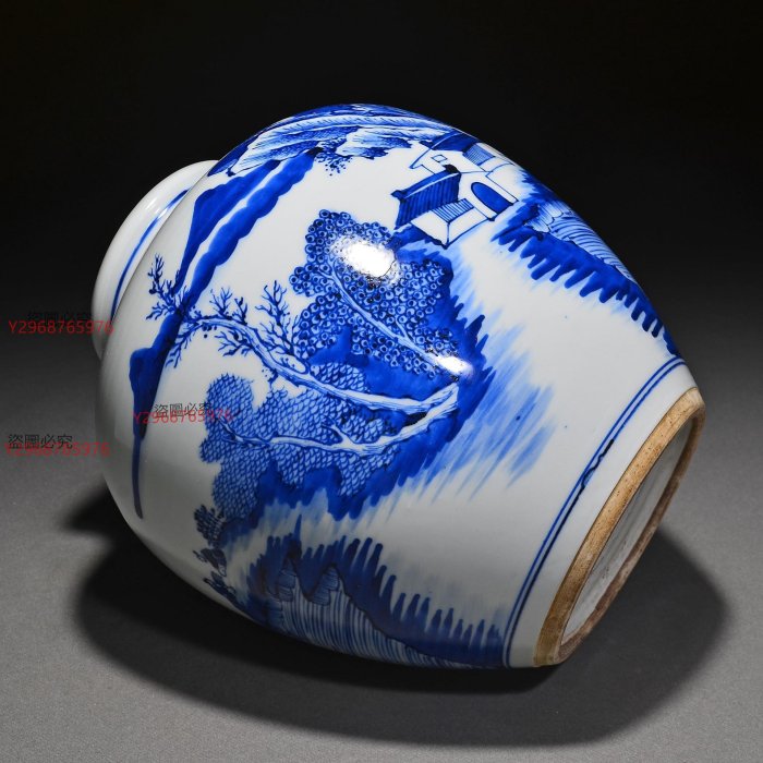 中国 大清乾隆年製款 青花 山水人物文 八角面取瓶 M R7289B 中国 大清