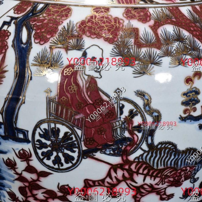 元青花釉里紅成吉思汗款鬼谷子紋描金蓋罐57*39m 舊藏古董古玩【豫園