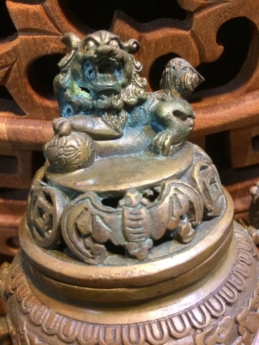 銅器 貔貅ふたつ耳蓮花葉香炉 仏堂供養炉 挿し香炉 香道具 装飾品