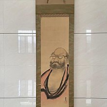 宋風經典達摩圖茶掛，絹本綾裱手繪，S47尺幅115×34cm，工筆精細，保存