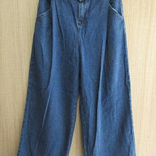 6227~ 洛佳茵 LUO JIA YIN 率性簡約深藍刷色無印自然風設計牛仔寬褲~30 | Yahoo拍賣