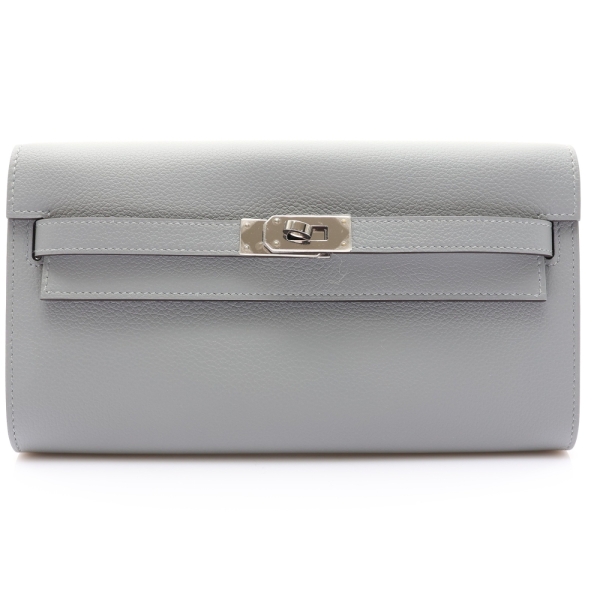 HERMES 愛馬仕 木偶灰 Evercolor牛皮 Kelly To Go Wallet 肩背包 K刻 銀釦 H084169CC 【二手名牌BRAND OFF】
