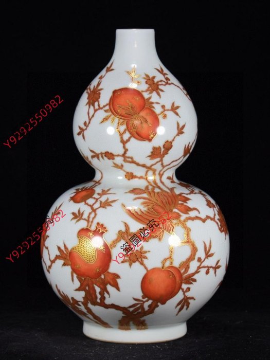 可議價大清乾隆年制礬紅釉描金三多紋葫蘆瓶對價3200高33厘米直徑20厘米