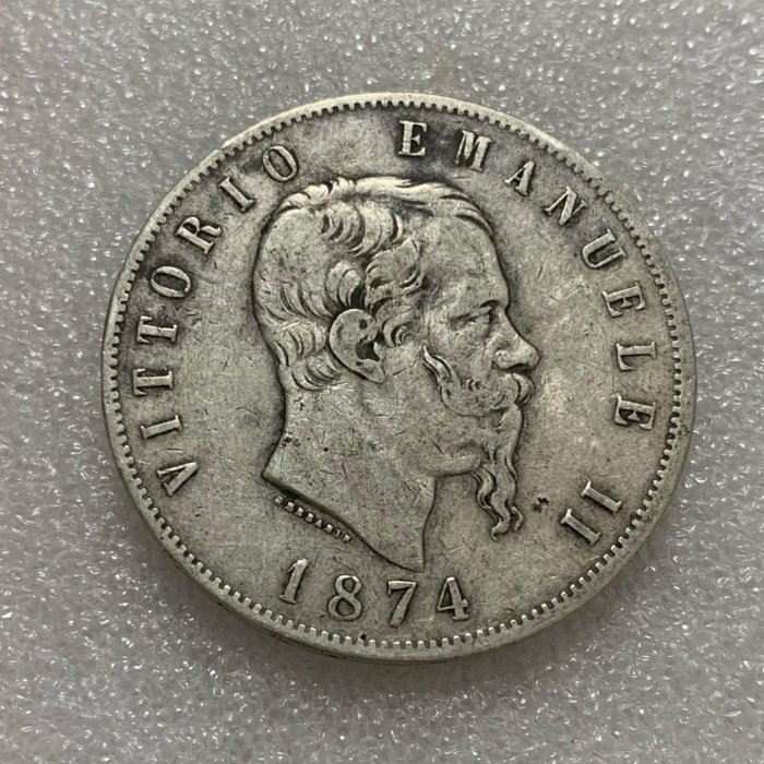 1874年意大利5里拉銀幣伊曼紐爾二世Issuer Italy King Vittorio