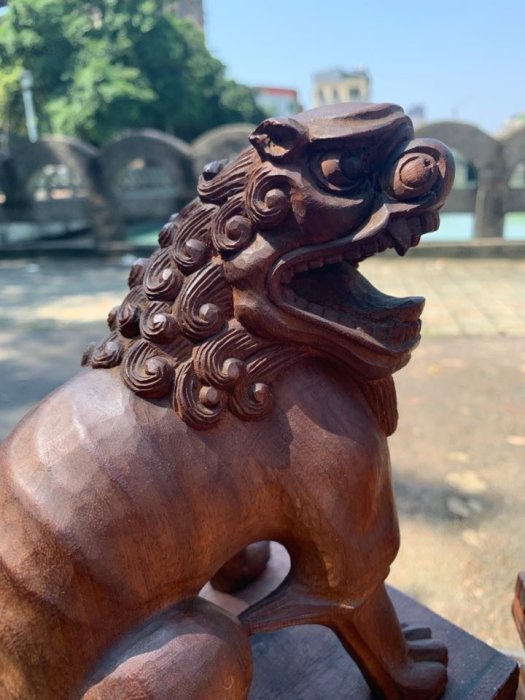 啟秀齋】早期老件木雕曾進財創作圓融祥獅一對有落款牛樟木雕刻| Yahoo拍賣