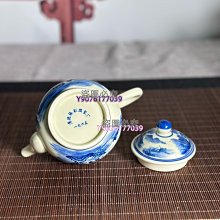 景德鎮陶瓷手繪黃稀土山水茶壺青花瓷泡茶壺可收藏可家用容量28 老物件