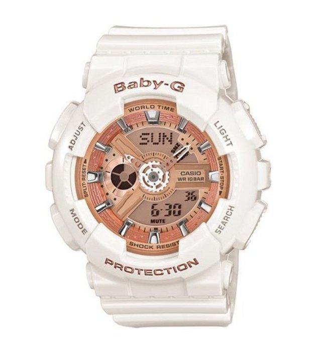 CASIO 卡西歐 Baby-G 人氣經典款-玫瑰金x白 (BA-110-7A1)