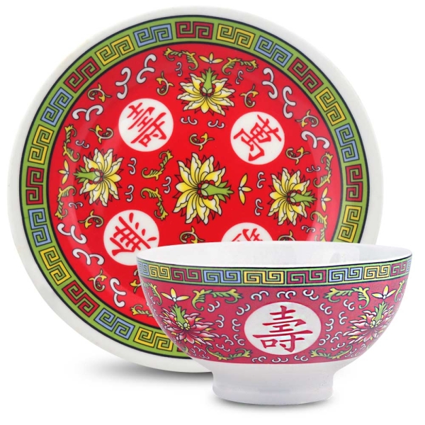 堯峰陶瓷】萬壽無疆系列6吋平盤/ 萬壽無疆飯碗(紅/黃)單入| 擺宴| 供奉