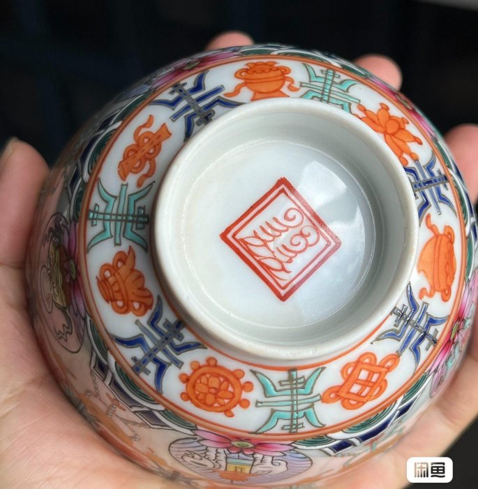 嚴選民國景德鎮粉彩佛家七珍八寶蓋碗，手工繪製老貨，成色佳圖案精美
