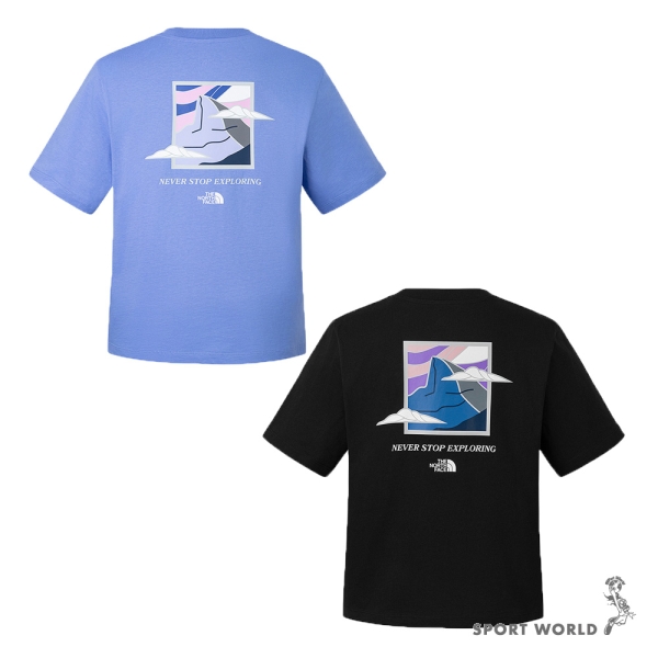 The North Face 北面 純棉短袖上衣 女裝 羅紋 藍紫/黑【運動世界】NF0A8DCA0YI/NF0A8DCAJK3