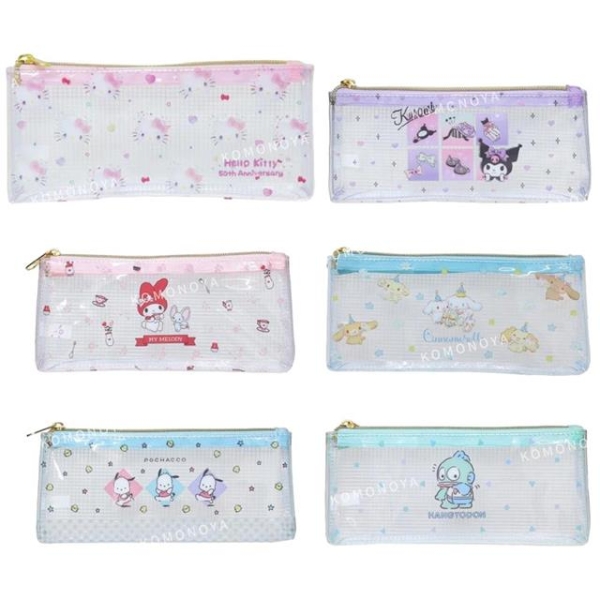 小禮堂Sanrio 三麗鷗PVC透明網格拉鏈筆袋(滿版款) Kitty 酷洛米