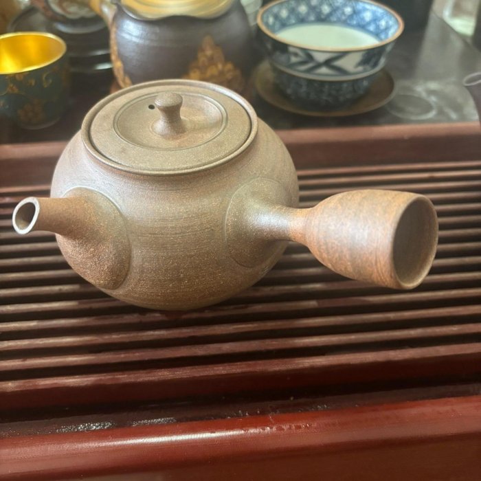 日本回流：常滑燒名家清水北條源二老北條作側把壺急須素燒容量400左右