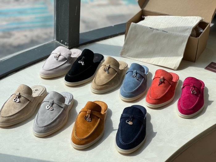 現貨#LoroPiana經典半拖真皮羊絨LP莫卡辛拖鞋虎頭扣平底女鞋簡約