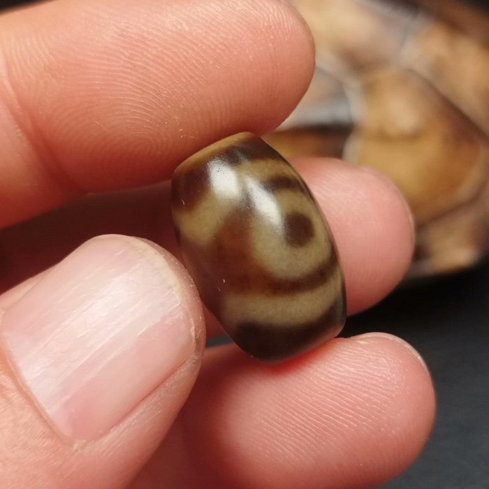 嚴選藏傳蓮花三眼天珠，瑪瑙原料，尺寸19.3X13，皮殻風化細膩油潤