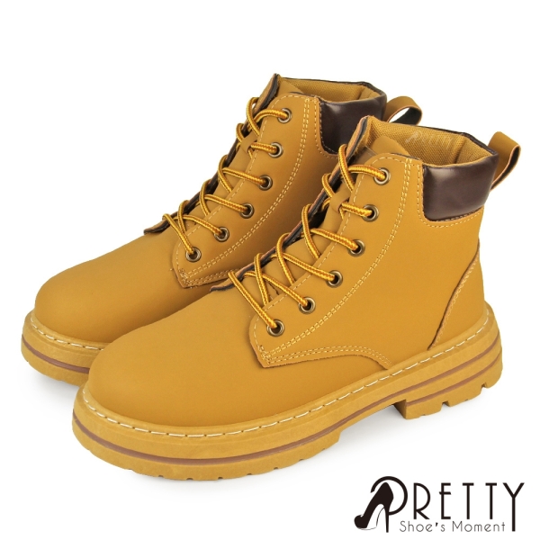男 短靴 黃靴 工程靴 馬丁靴 綁帶 厚底【PRETTY】BA-10209