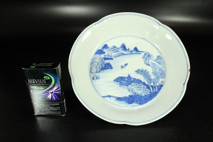 中國美術青花山水舟紋盤φ20.5cm嘉慶年製(K-LC657) | Yahoo拍賣