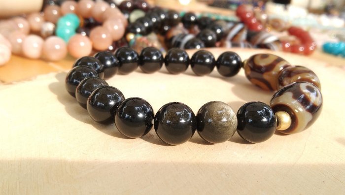 天然天珠九眼天珠黑曜石手鍊瑪瑙手串手作一物一圖現貨【喬安水晶