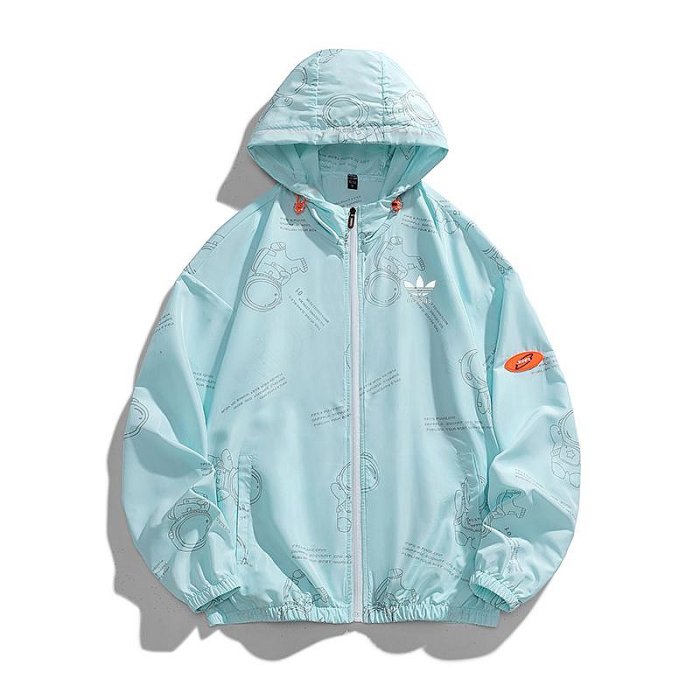 Adidas/阿迪皮膚衣防曬服 三葉草夏季休閒運動外套 夏季男裝女裝透氣輕薄外套 連帽防曬衣遮陽外套