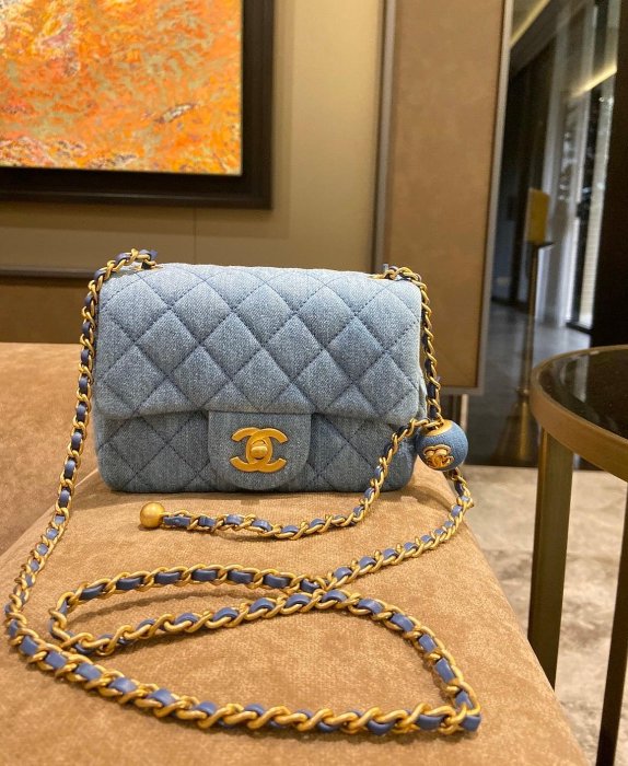 CHANEL 爆款 單寧 牛仔 mini coco 17 方胖子 金球鍊 AS1786 現貨