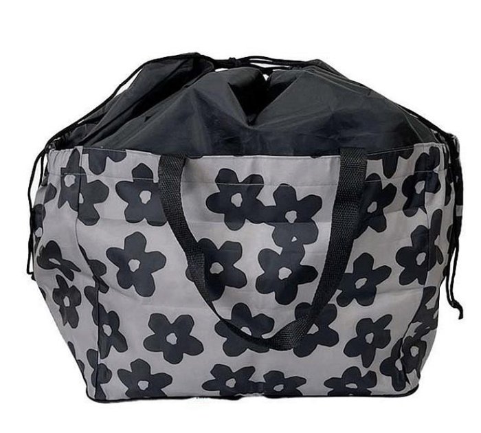 ＊日式雜貨館＊日本限定 可折疊保冷袋 保溫袋 手提保冷袋 肩背保冷袋 滿版黑色花卉 大開口保冷袋 束口保冷袋 29.5x36x24cm