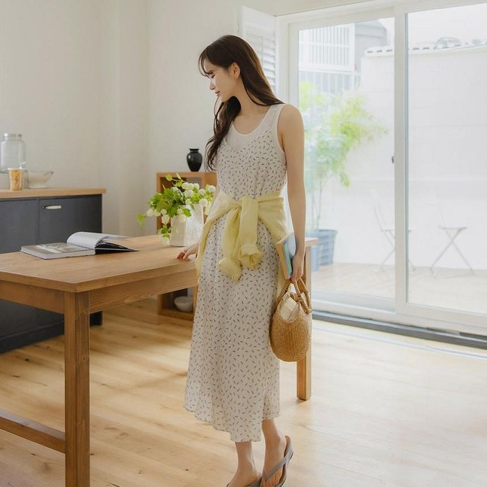 Kate Selveless Dress 拼色圓領修身背心連身裙 - Brown 淺啡色 (CB614)