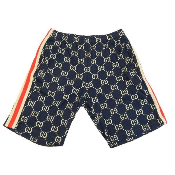 九成新 GUCCI 藍色 純棉 雙G 運動短褲