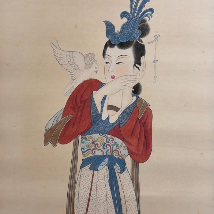 張大千仕女圖工筆人物畫尺寸133×49cm 卷軸裝裱成色輕微舊痕無損傷這幅