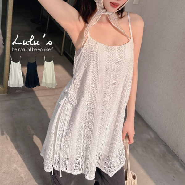 LULUS/簍空織紋細肩側綁帶洋裝３色【A02250031】