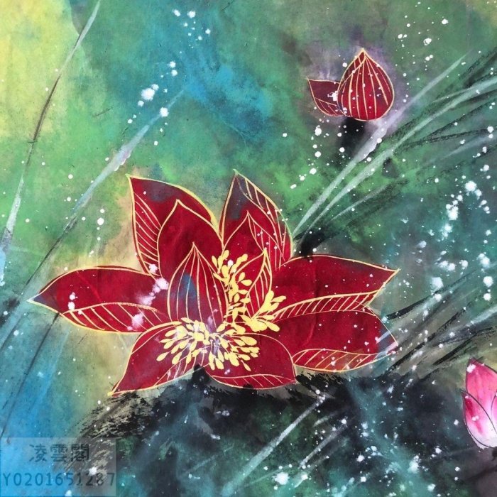 大千 荷花圖 水墨画《荷花》 – 大盆图社