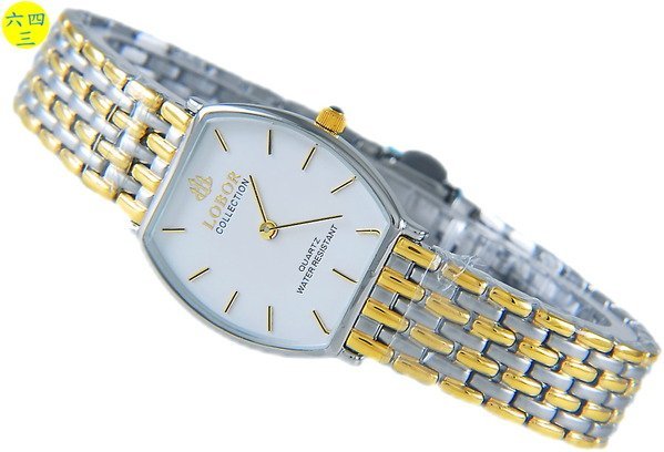 @(六四三精品)@LOBOR(真品)斯文錶.酒桶薄型錶殼.全不銹鋼加18k金.半金式 ..女