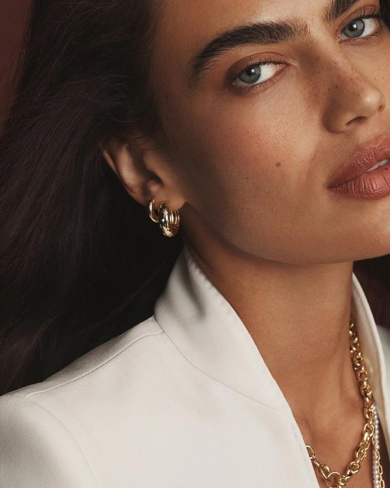 GORJANA 金色小寬版中圓耳環 鑲鑽繁星耳環 Celeste