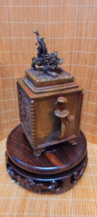 高岡銅器　獅子香炉　二上常太郎（号 元威） 六合堂@@@日本高岡铜器二上元威作蜡型玉狮子香炉熏香炉香薰炉（二