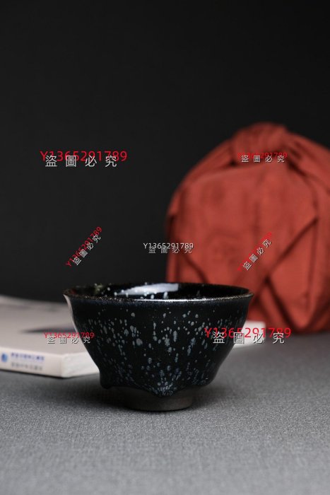 吳興乾電燒作品 經典黑底銀斑 乾字款電燒油滴 束口盞       【乾窯】吳興乾 電窯燒制舊藏 古玩 古董 二手【愛藏】-3178