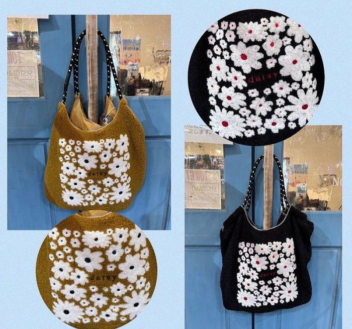 ＊日式雜貨館＊ 日本限定 羊羔毛 QQ毛 小熊 花卉 貓咪 刺繡手提肩背包 2WAY手提包 刺繡款 輕便兩用手提袋 肩背包 通勤包 購物袋 購物包