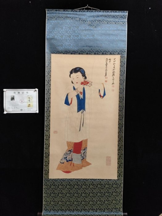 名家書畫張大千仕女圖，帶原裝卷軸，工筆人物畫，畫工精美，色彩艷麗