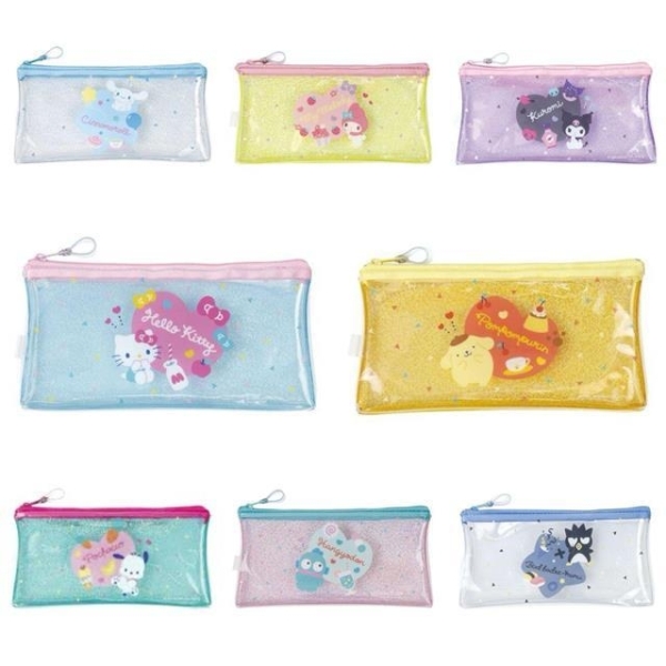 小禮堂 Sanrio 三麗鷗 拉鏈透明扁平筆袋 (亮片款) Kitty 美樂蒂 酷洛米 布丁狗 大耳狗 帕恰狗