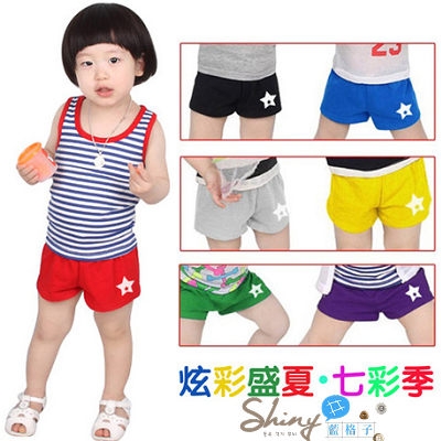 【R1600】shiny藍格子-嬰幼館． 星星糖果色男女童短褲