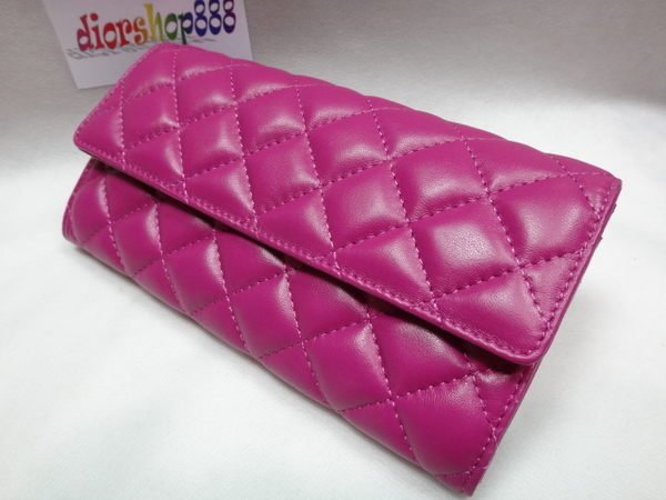 ＊迪奧小店＊BONNIE羊皮長夾／壓釦錢包／菱格時尚經典不敗／拉鍊夾層~桃／勁爆特價!