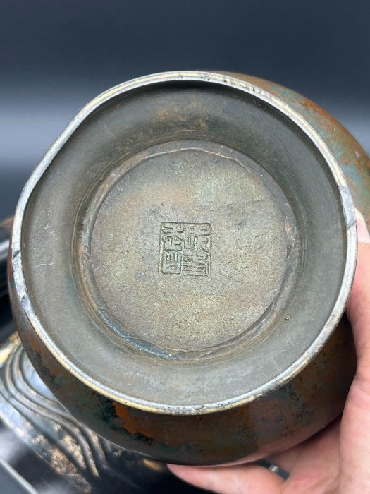 日本高岡銅花器，饕餮紋獸耳設計，精美古流派茶道專用花瓶，適合茶席