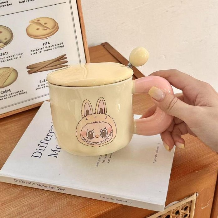 Labubu可愛杯子拉布布陶瓷馬克杯小眾高顏值生日水杯情侶水杯