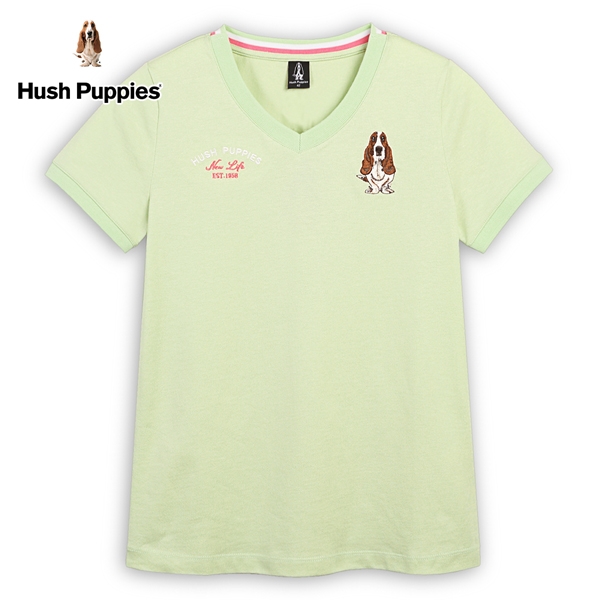 Hush Puppies T恤 女裝HP造型繡花經典刺繡狗V領短袖T恤