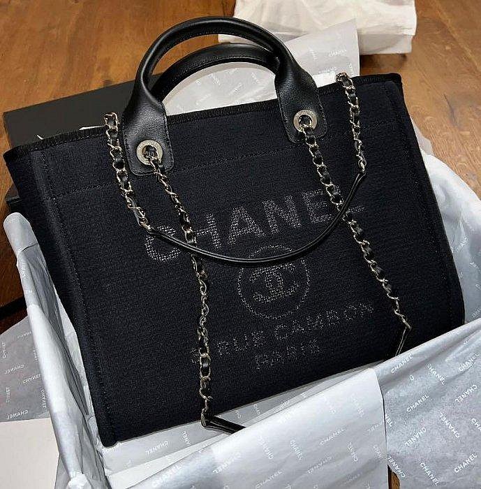 CHANEL香奈兒小型沙灘牛仔包黑