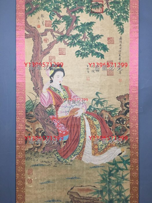 3A-187 仿古字畫畫家：仇英四尺中堂畫仕女畫手繪畫畫工精細