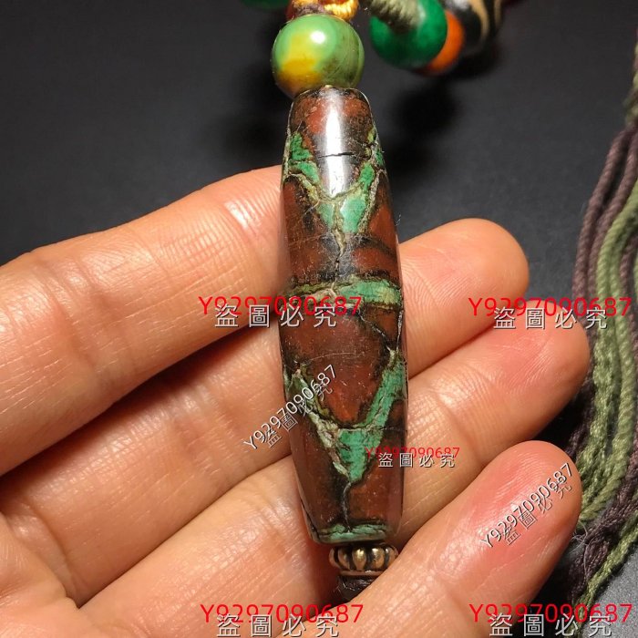 青稞供火供老瑪瑙雙虎牙天珠項鏈手持爆老完美尺寸: 13*47mm雙虎牙天珠