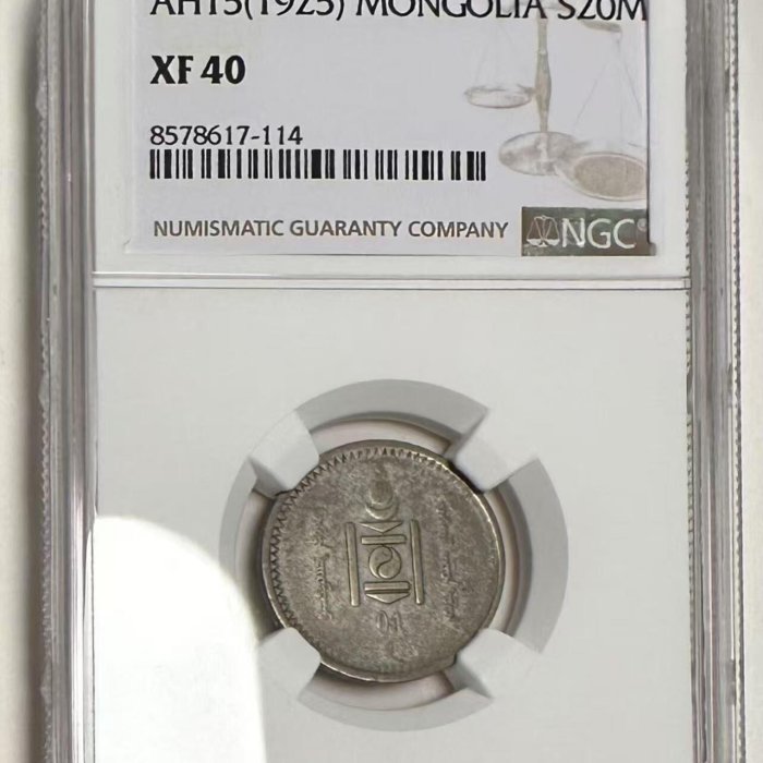 蒙古國1925年20蒙戈銀幣ngc xf40 少見有分老包漿品相美十分漂亮味道好