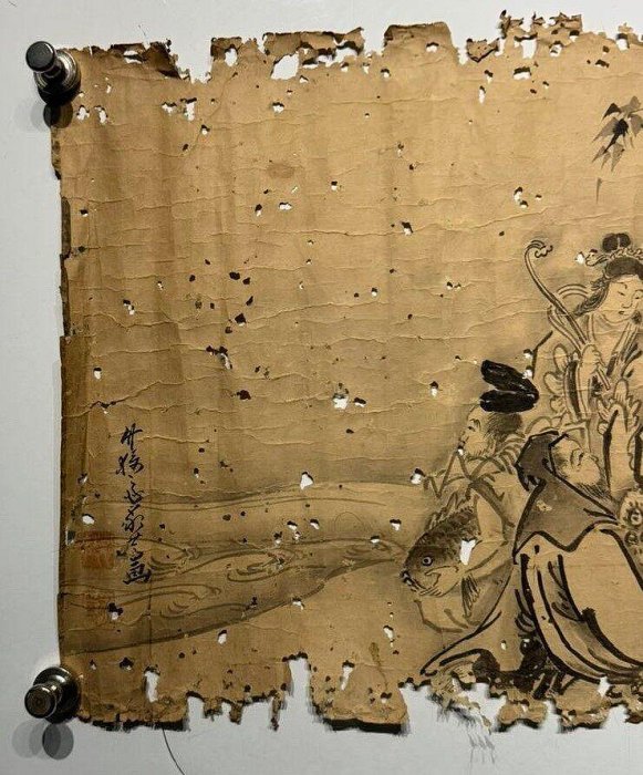 嚴選日本明治大正時期紙本水墨七福神圖53×36cm 招財納福吉祥畫作萬字咒