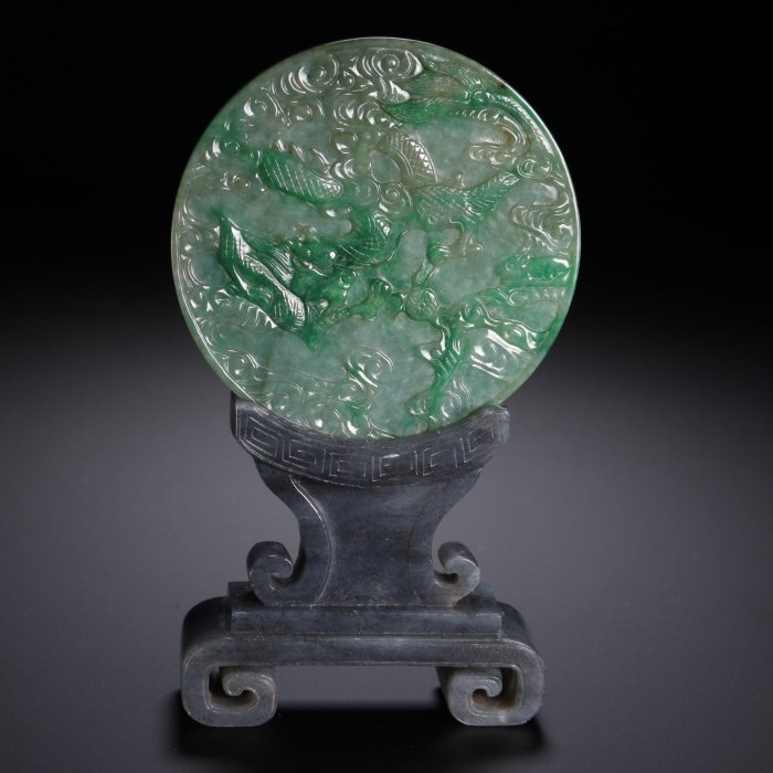 可議價清翡翠龍鳳紋圓屛擺件規格：高12.5cm寬7.5cm重1674268玉璋、玉琥