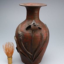 日本銅器斑紫銅菖蒲花文花瓶在銘骨董古玩古美術品古道具高30公分